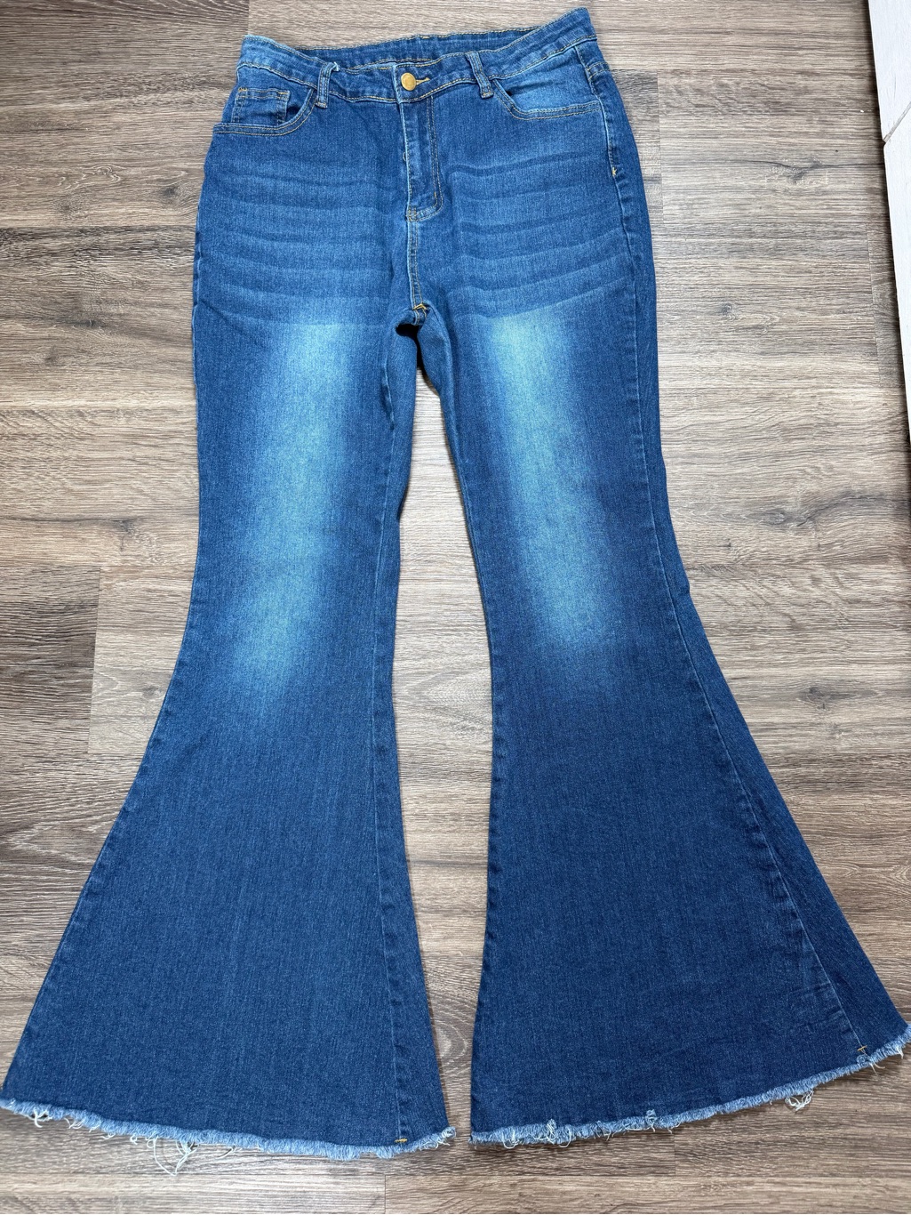 Unbranded High Rise Bell Bottom Flare Jeans Raw Hem Stretch Women's L